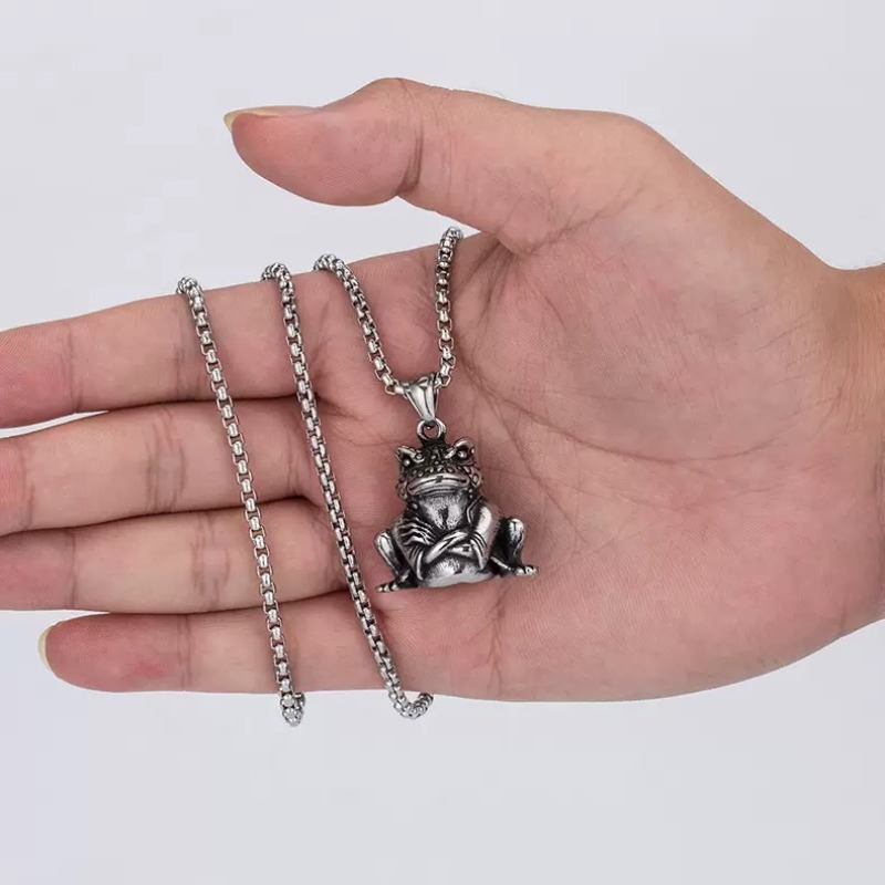 Men's Golden Toad Frog Necklace, Trendy Hip-Hop Style